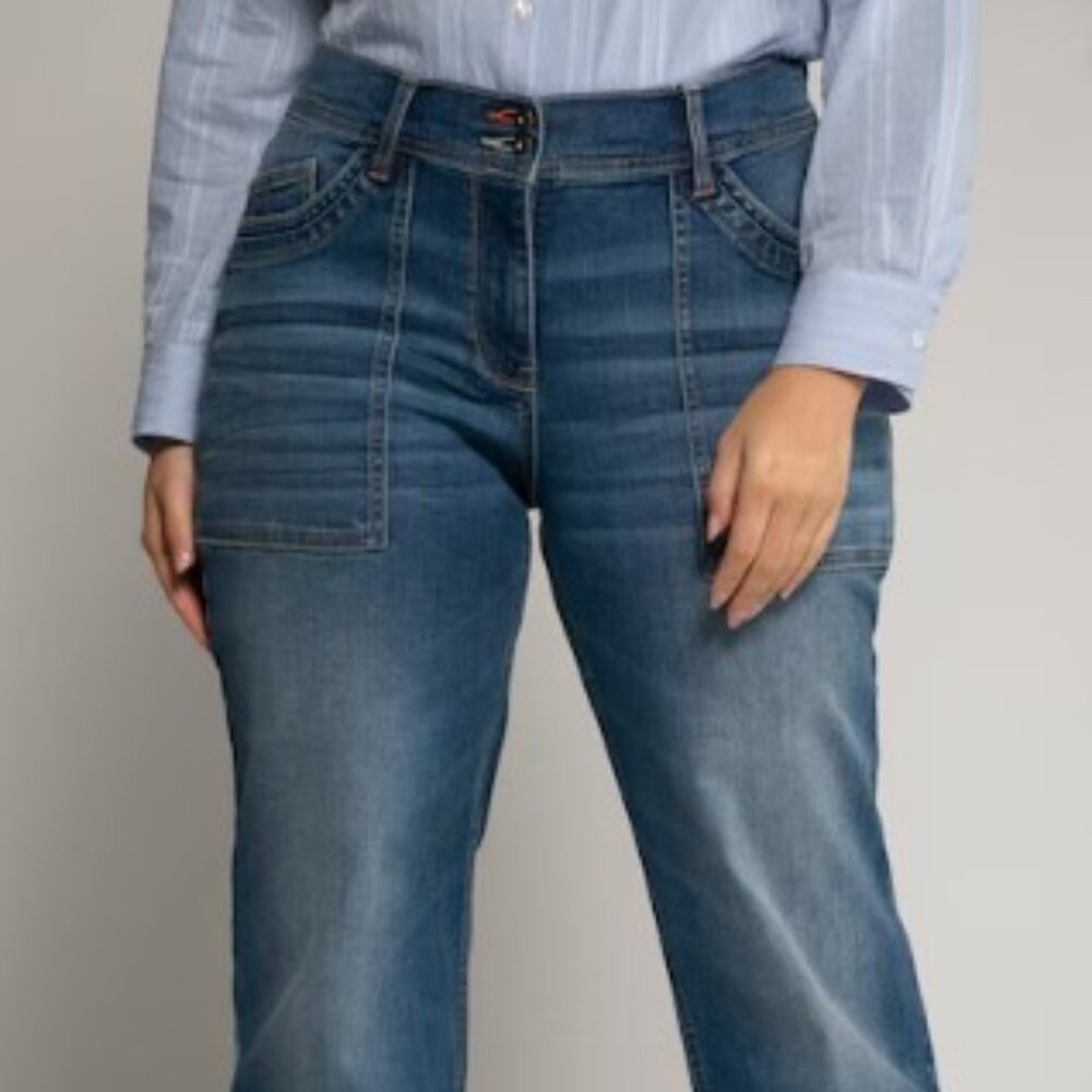 Ulla Popken Patch Pocket Wide Leg Mary Fit Stretch Jeans Size 22R